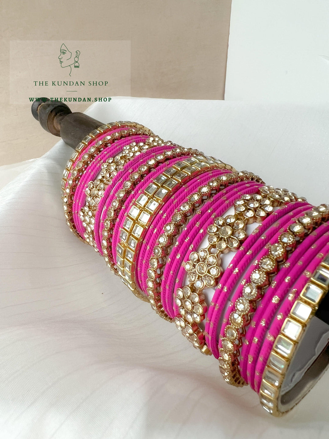 Floral Stones in Fuchsia Pink Bangles THE KUNDAN SHOP 