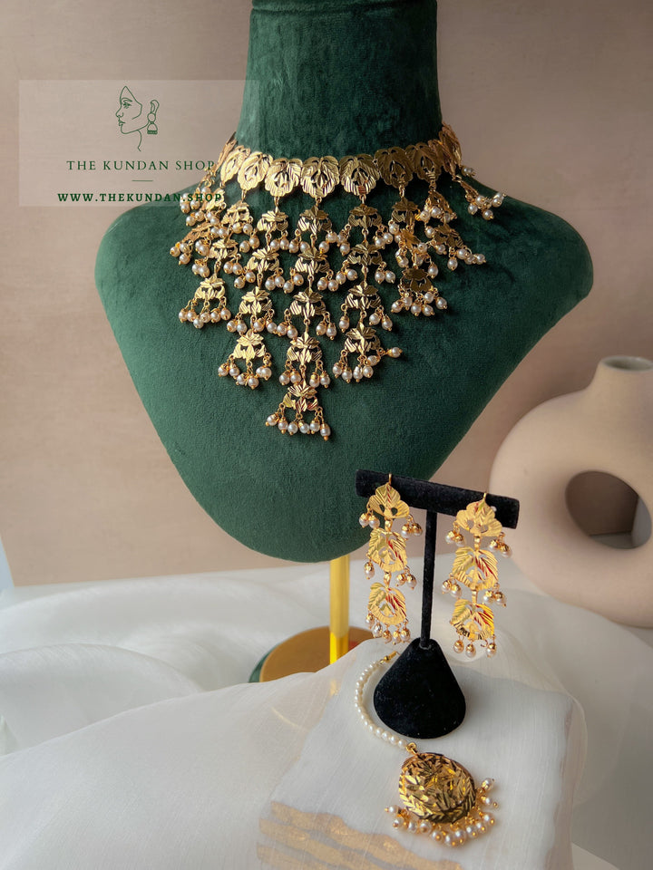 Golden Abundance in Pearl Necklace Sets THE KUNDAN SHOP 