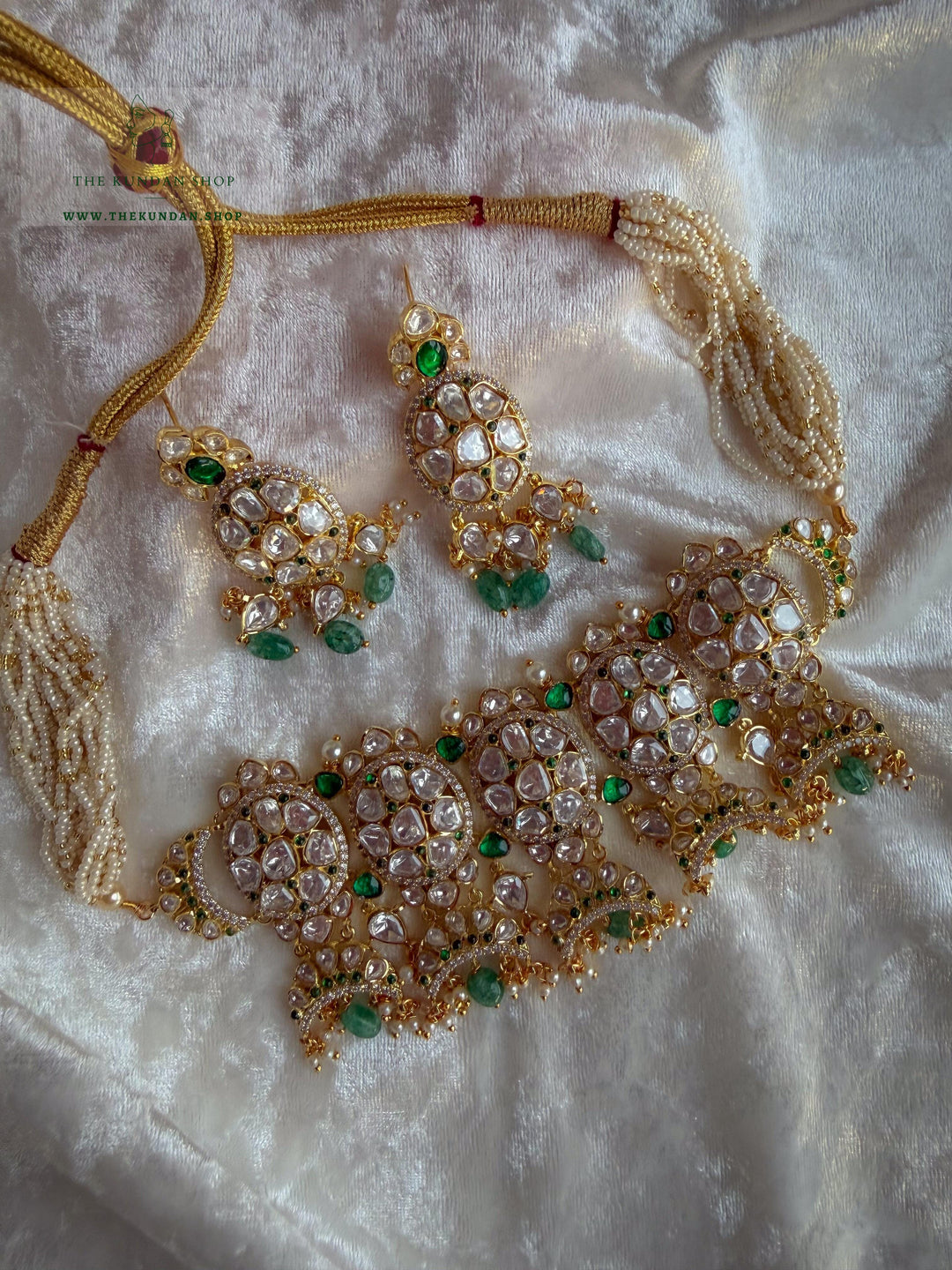 Destiny in Green &amp; golden Necklace Sets THE KUNDAN SHOP 