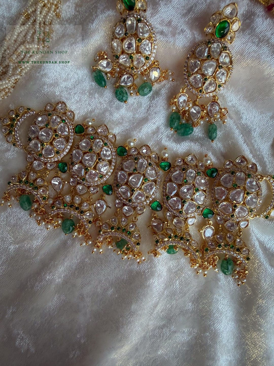 Destiny in Green &amp; golden Necklace Sets THE KUNDAN SHOP 