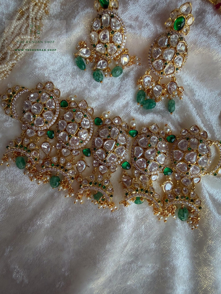 Destiny in Green &amp; golden Necklace Sets THE KUNDAN SHOP 