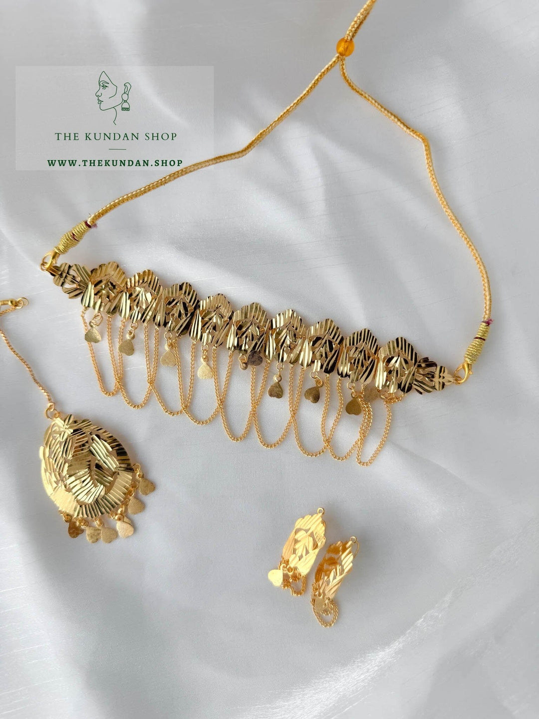 Golden Chain Drops Necklace Sets THE KUNDAN SHOP 