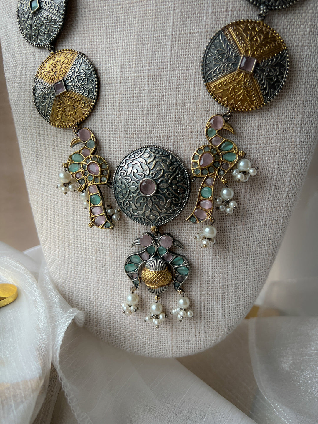 Announced in Gold & Silver// Oxidized Silver Necklace Sets THE KUNDAN SHOP 