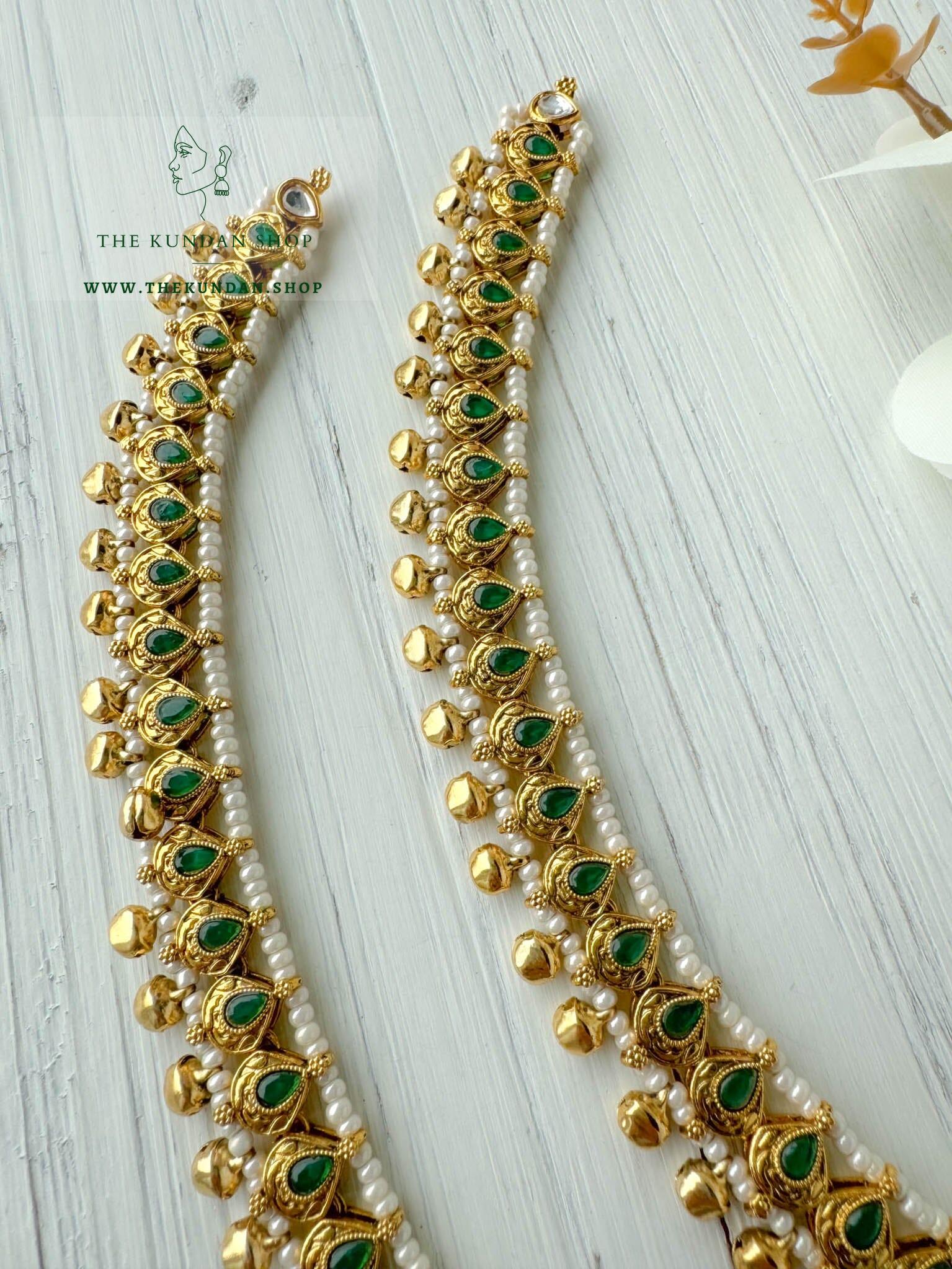 Antique Gold in Emerald // Anklets Anklets THE KUNDAN SHOP 