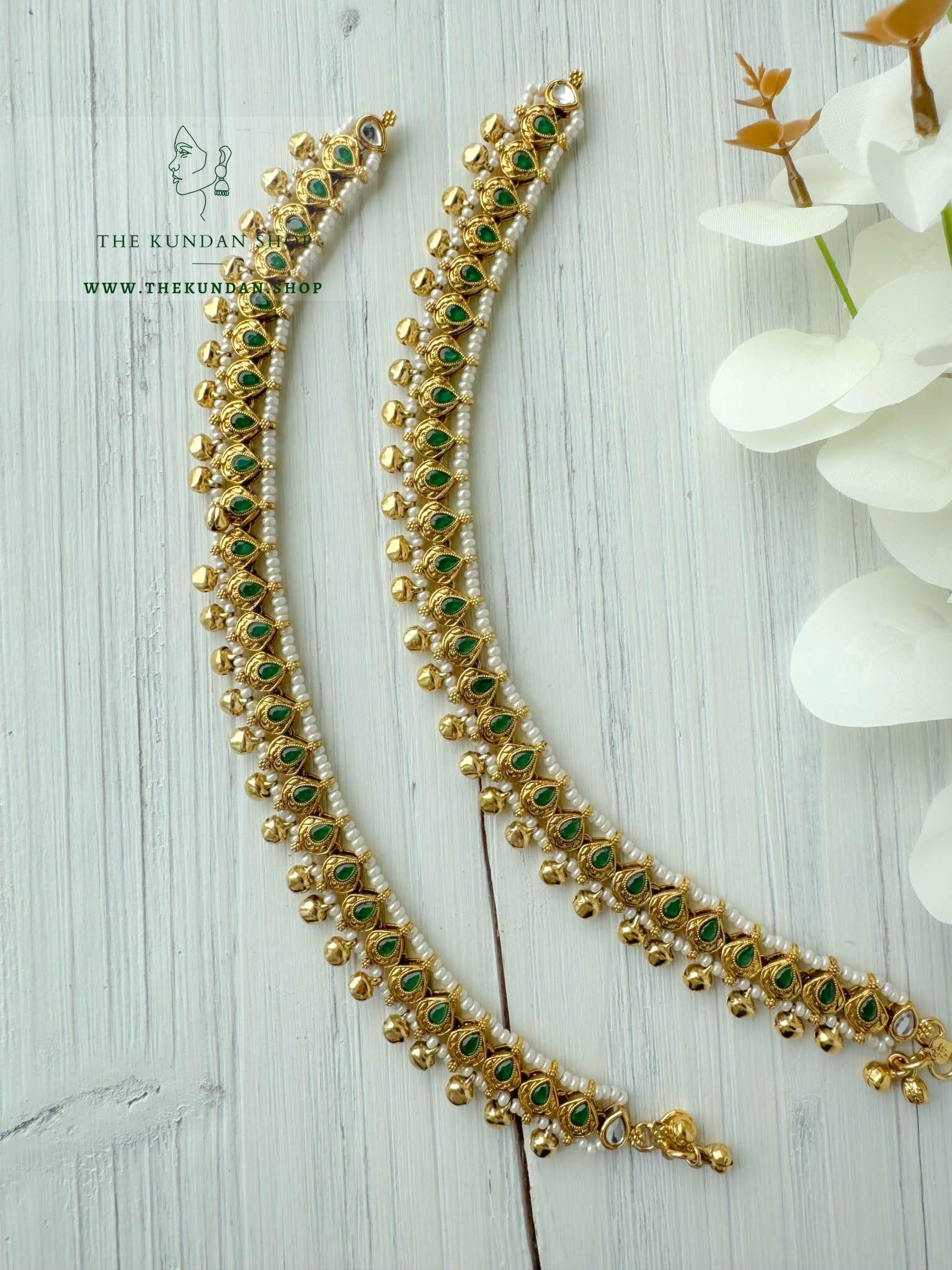 Antique Gold in Emerald // Anklets Anklets THE KUNDAN SHOP 