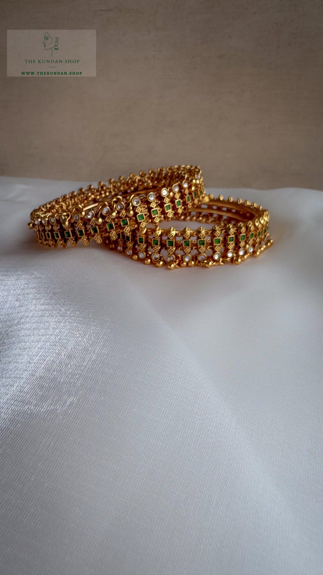 Golden Clusters in Emerald Bangles THE KUNDAN SHOP 