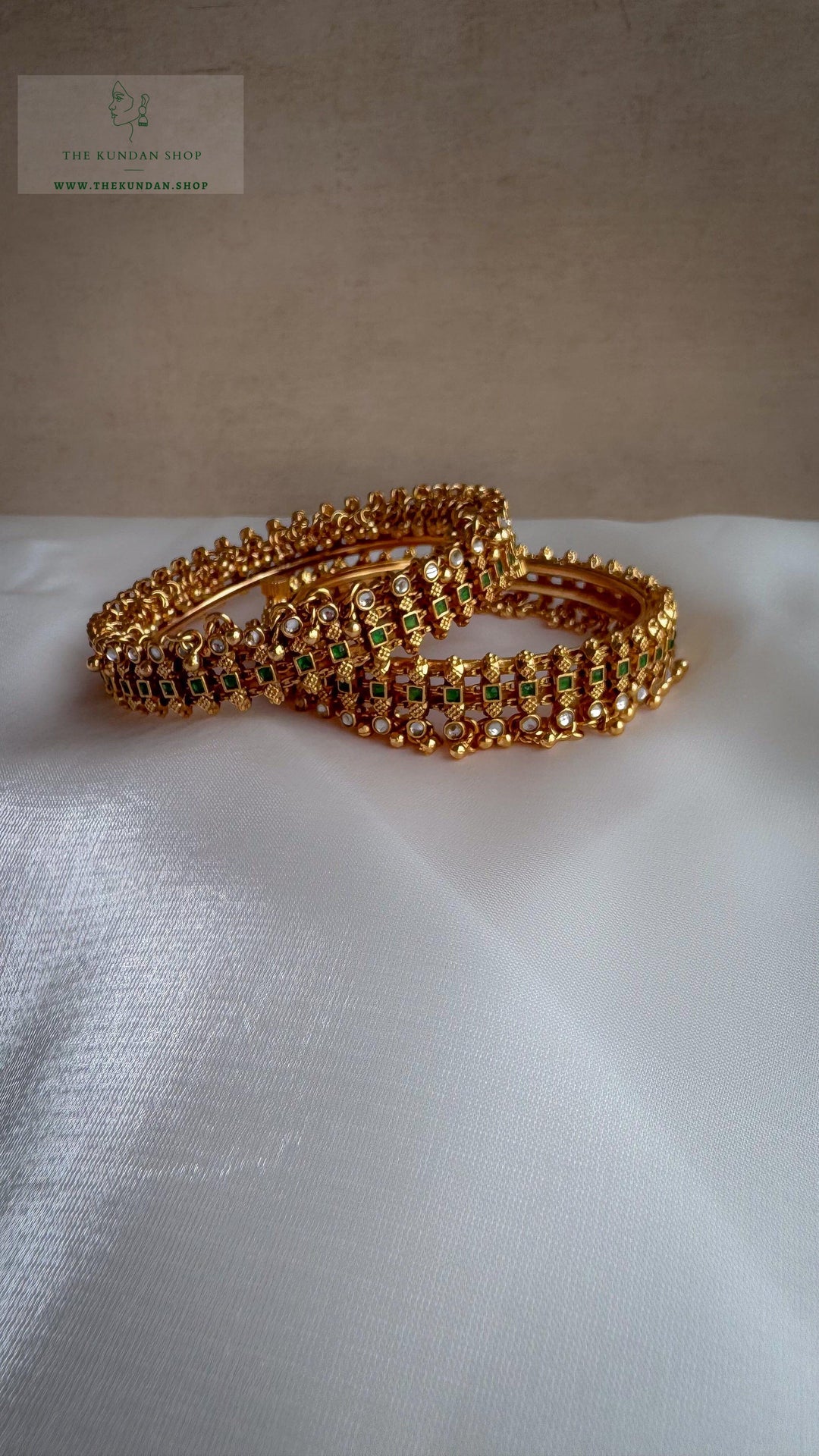 Golden Clusters in Emerald Bangles THE KUNDAN SHOP 