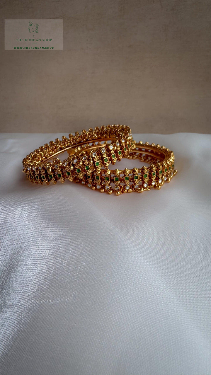 Golden Clusters in Emerald Bangles THE KUNDAN SHOP 