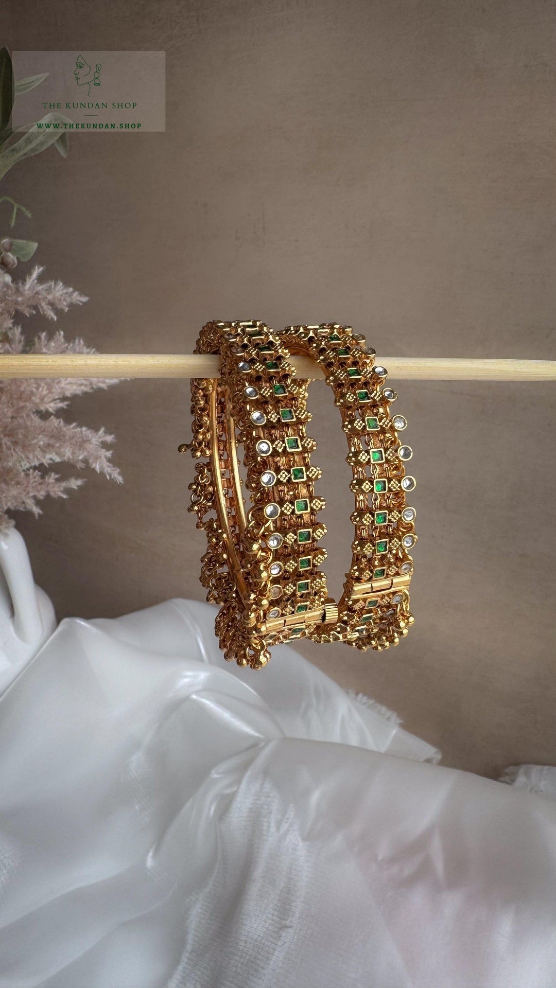 Golden Clusters in Emerald Bangles THE KUNDAN SHOP 