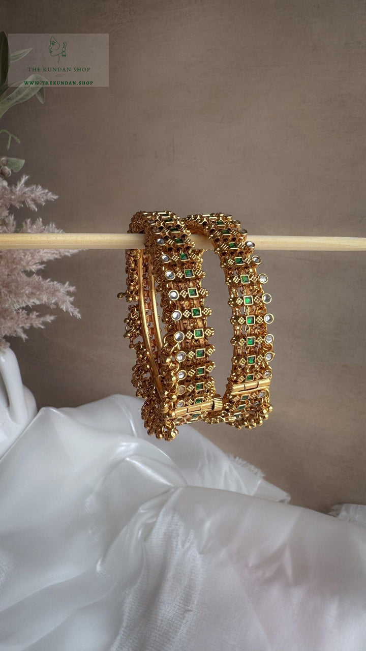 Golden Clusters in Emerald Bangles THE KUNDAN SHOP 