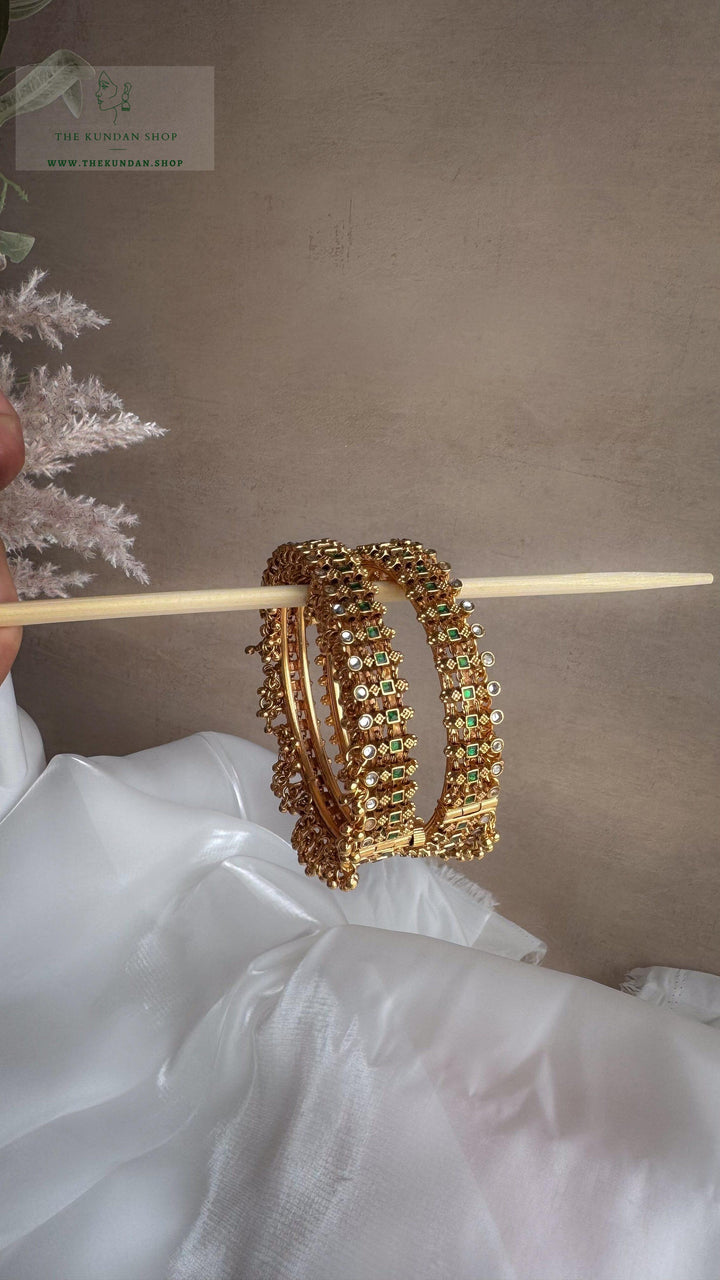 Golden Clusters in Emerald Bangles THE KUNDAN SHOP 