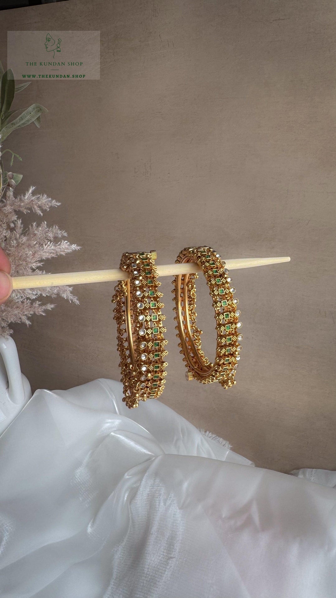 Golden Clusters in Emerald Bangles THE KUNDAN SHOP 