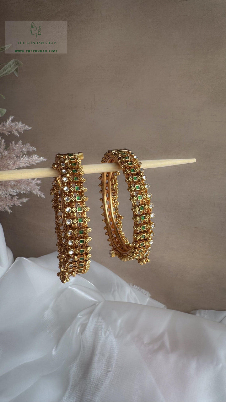 Golden Clusters in Emerald Bangles THE KUNDAN SHOP 