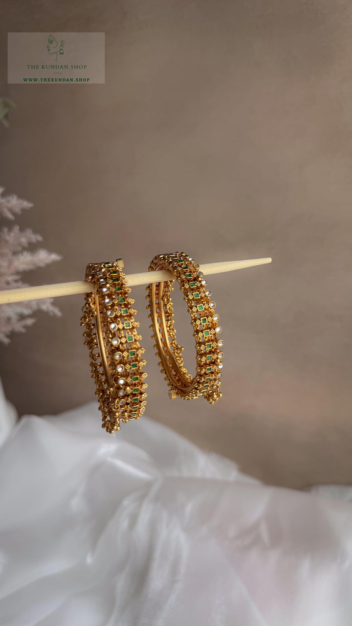 Golden Clusters in Emerald Bangles THE KUNDAN SHOP 