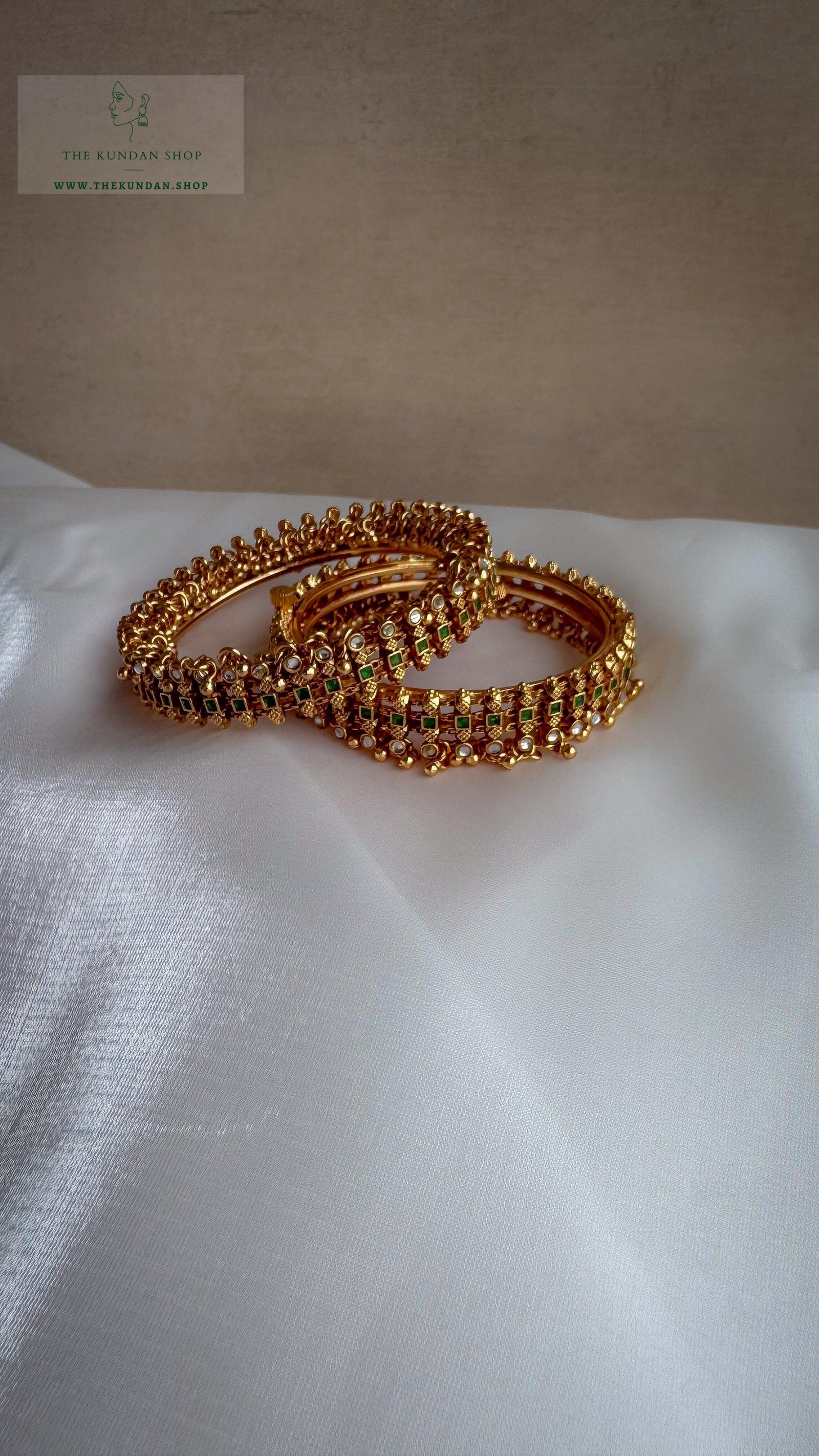 Golden Clusters in Emerald Bangles THE KUNDAN SHOP 