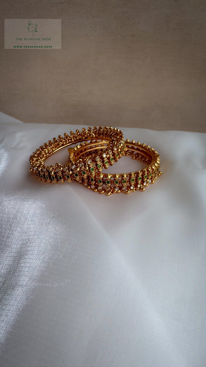 Golden Clusters in Emerald Bangles THE KUNDAN SHOP 