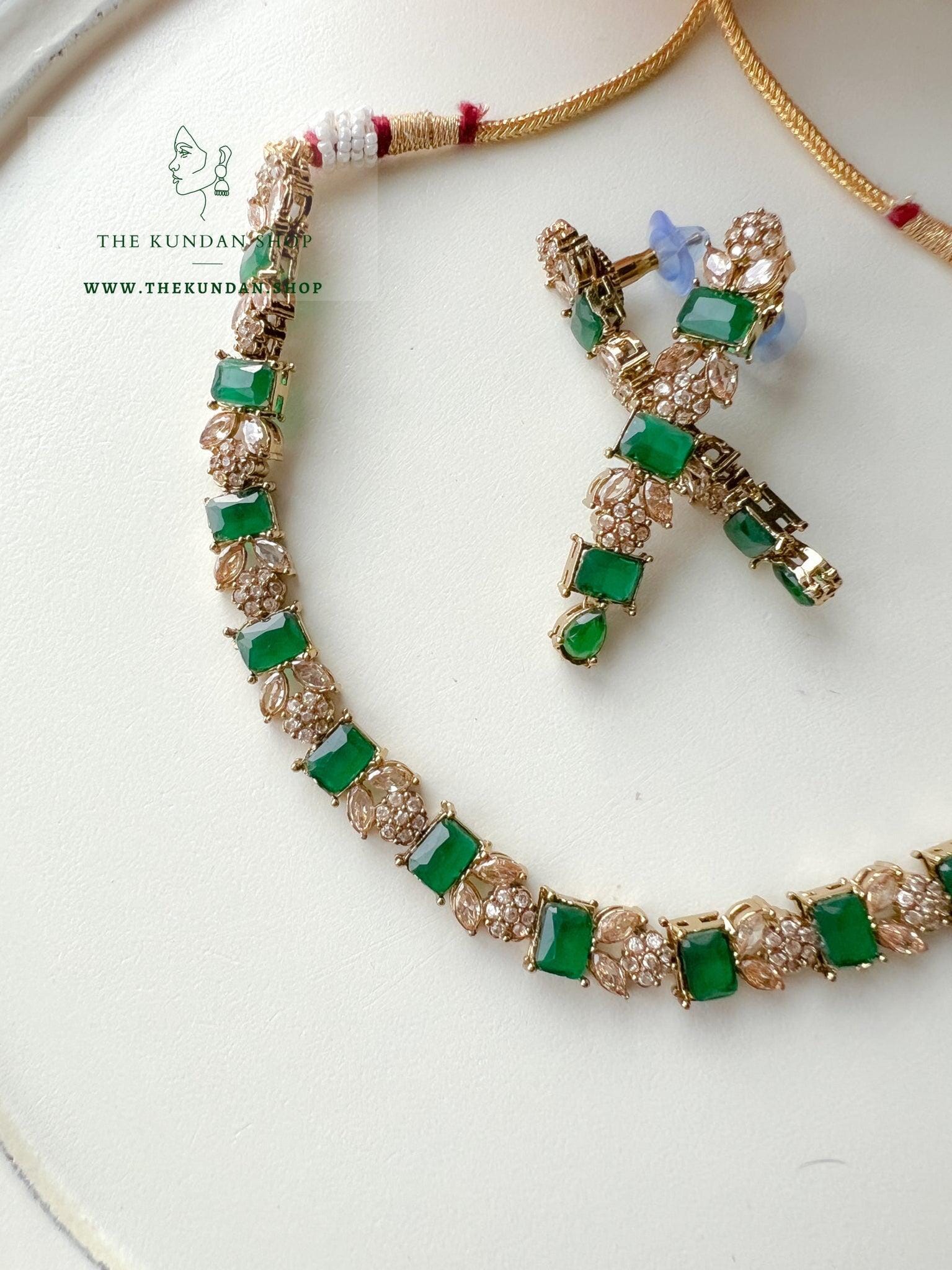 Interest Champagne in Green Necklace Sets THE KUNDAN SHOP 