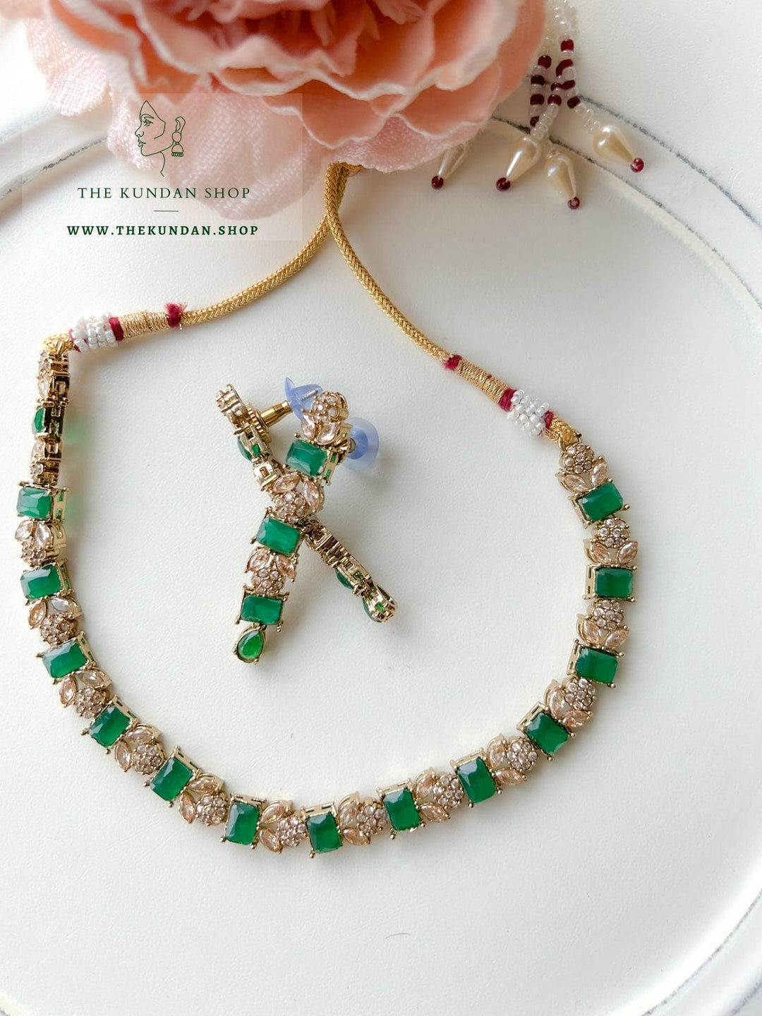 Interest Champagne in Green Necklace Sets THE KUNDAN SHOP 