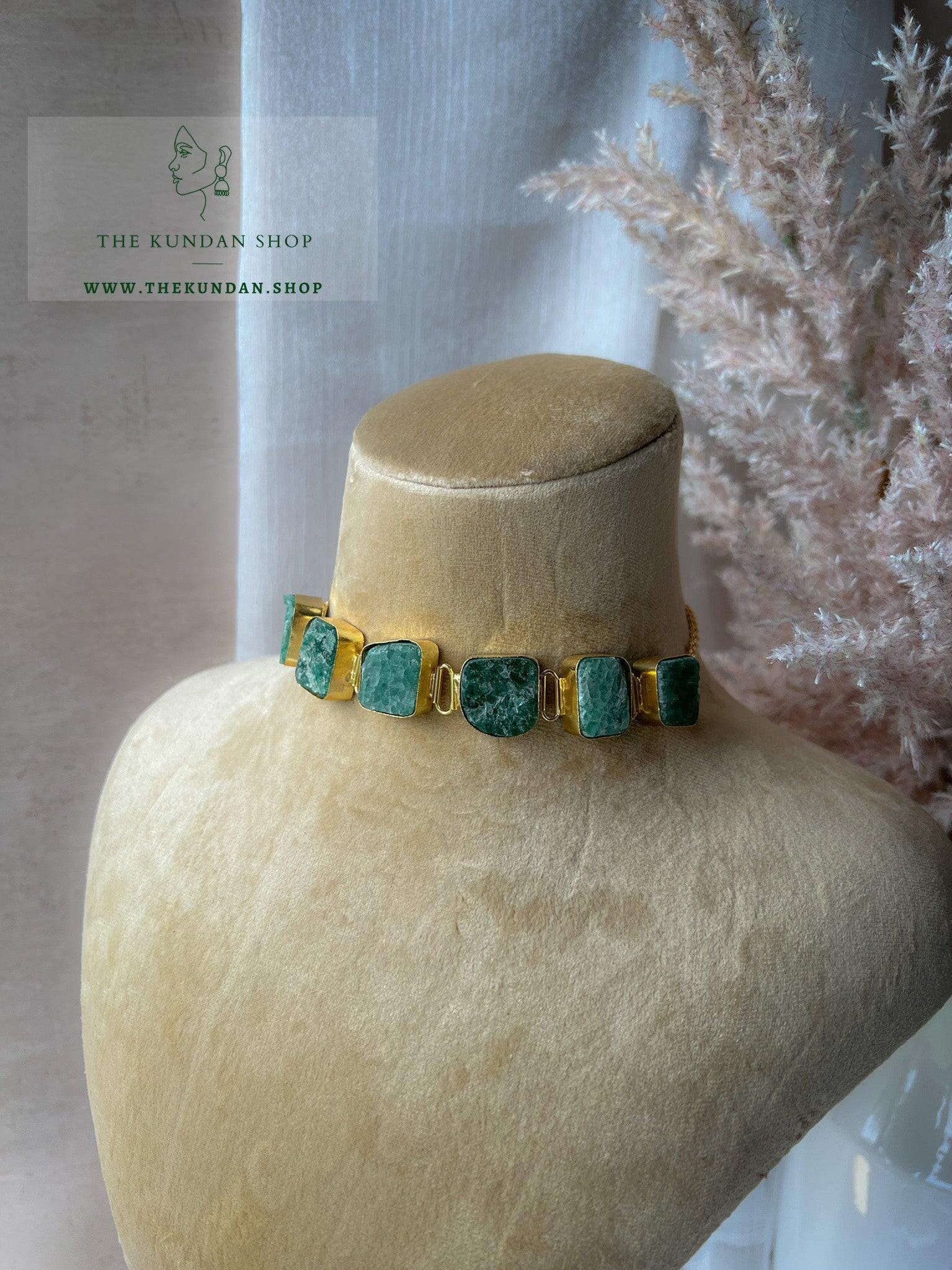 Destined Gold Foils in Dark Sage Necklace Sets THE KUNDAN SHOP 