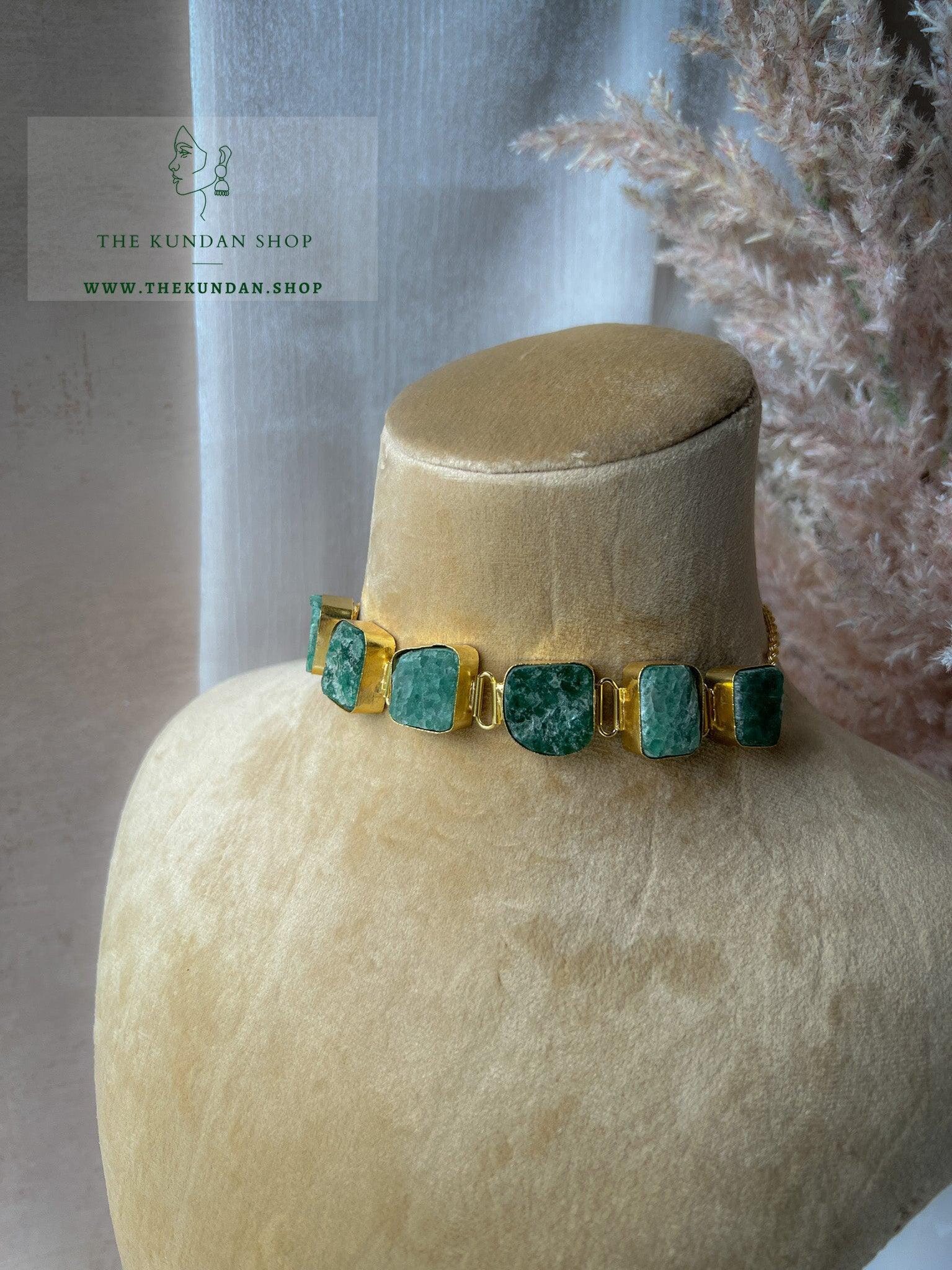 Destined Gold Foils in Dark Sage Necklace Sets THE KUNDAN SHOP 