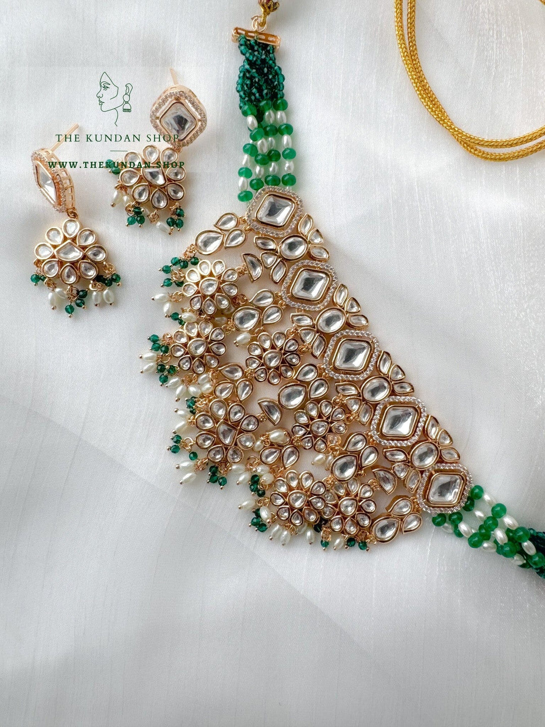 Diamond Tiers in Green Necklace Sets THE KUNDAN SHOP 