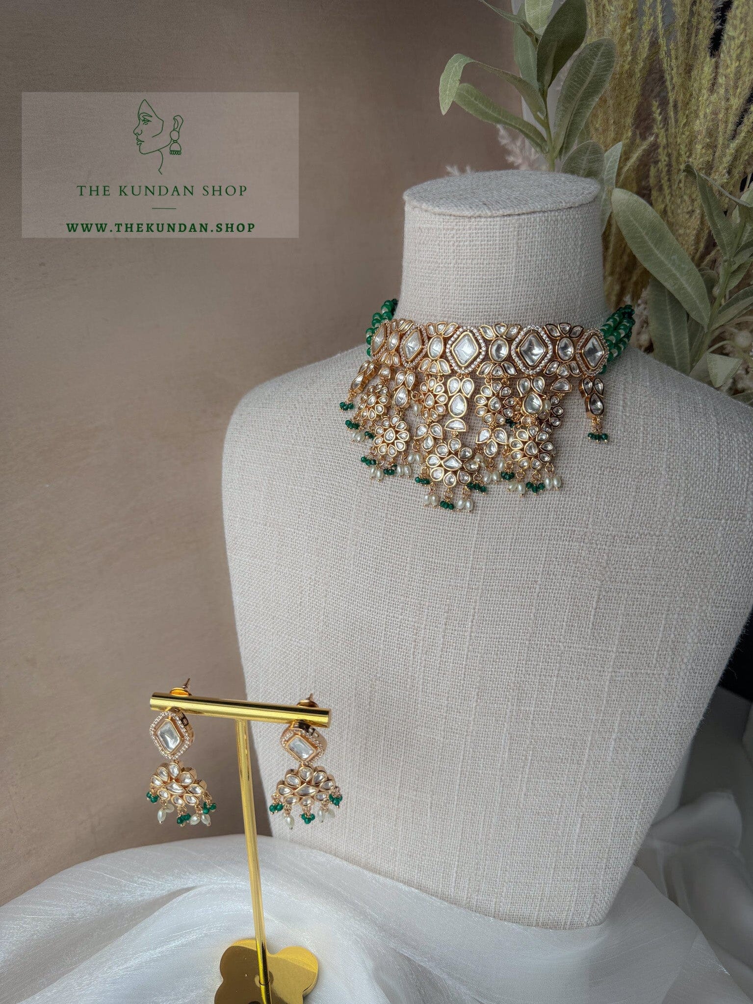 Diamond Tiers in Green Necklace Sets THE KUNDAN SHOP 