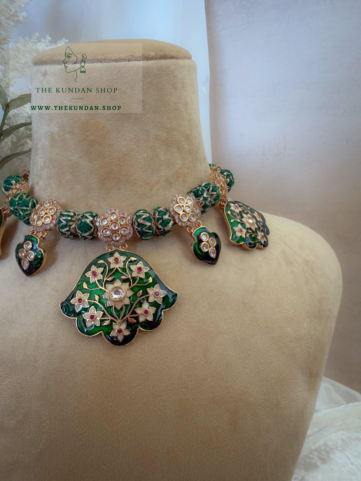 Floral Blends // Green Meenakari Necklace Sets THE KUNDAN SHOP 