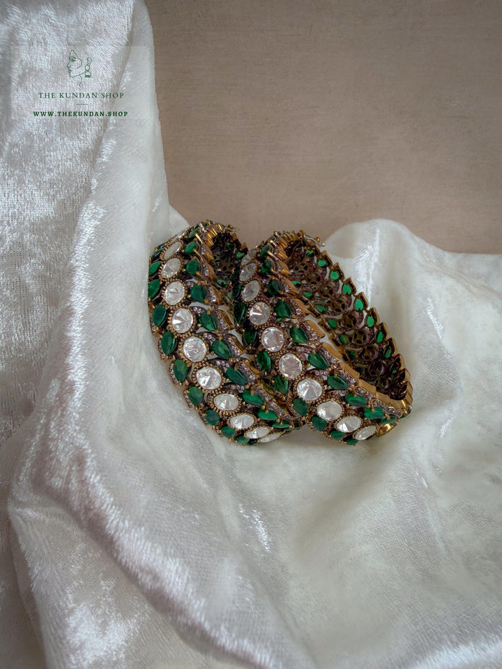 Green Details in Moissanite Bangles THE KUNDAN SHOP 