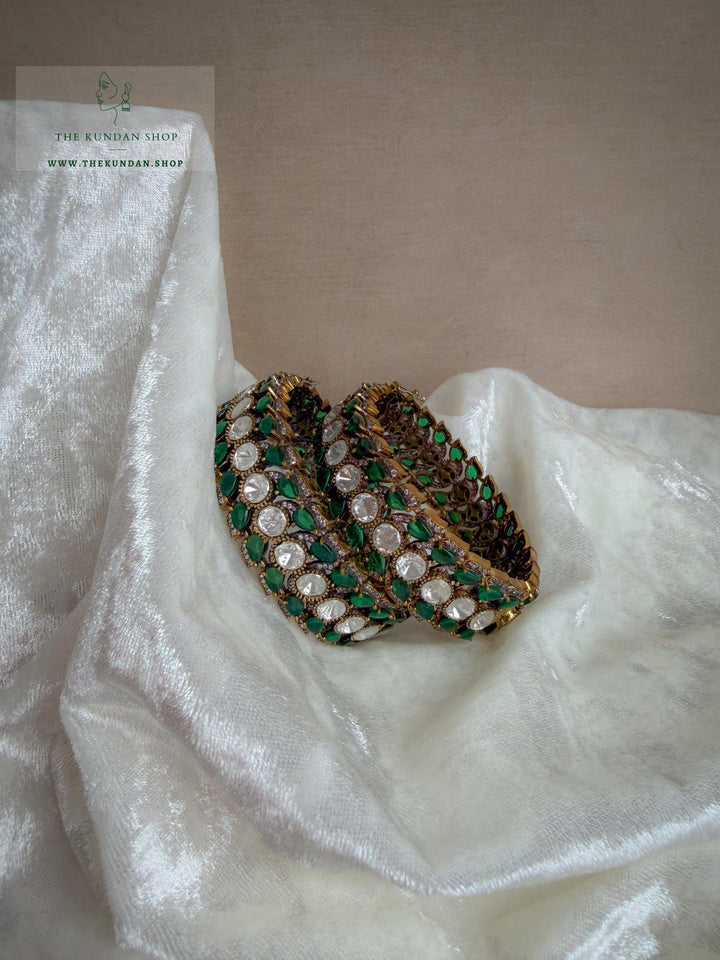 Green Details in Moissanite Bangles THE KUNDAN SHOP 