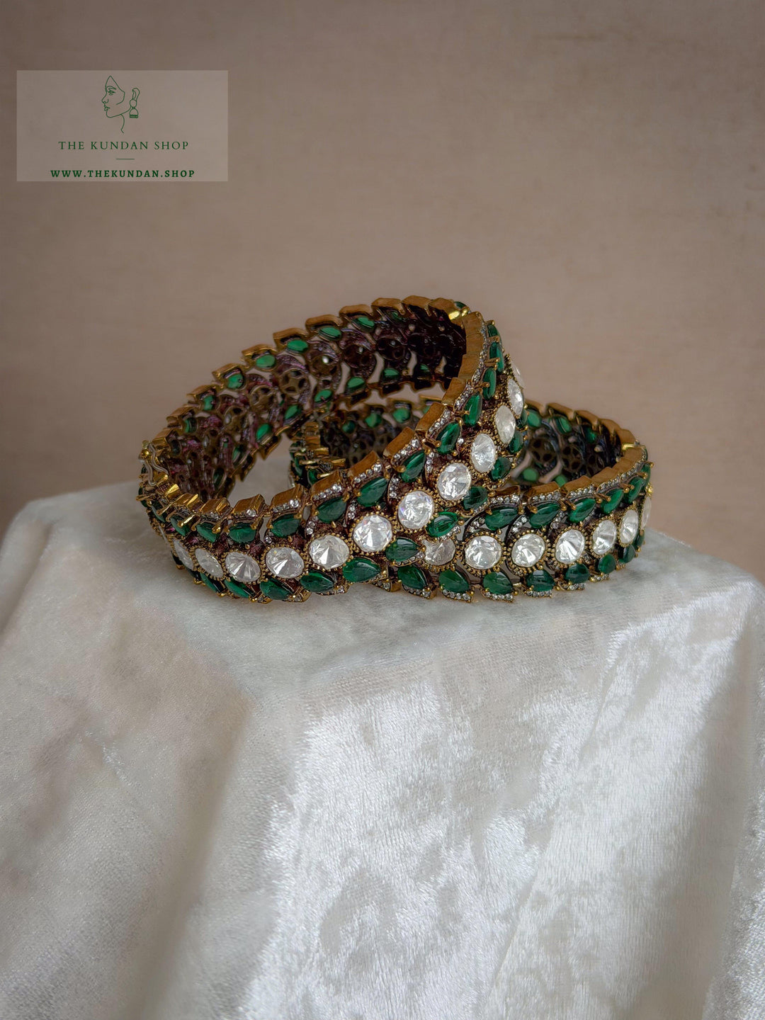 Green Details in Moissanite Bangles THE KUNDAN SHOP 