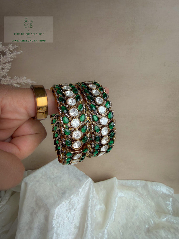 Green Details in Moissanite Bangles THE KUNDAN SHOP 
