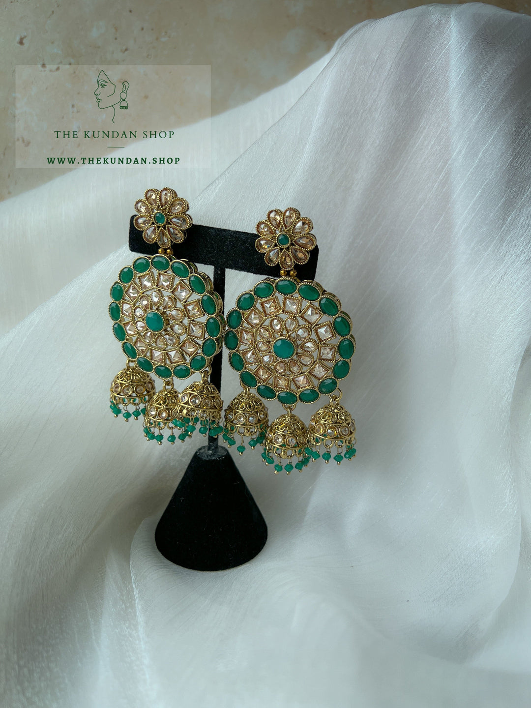 Willing in Green Earrings + Tikka THE KUNDAN SHOP 