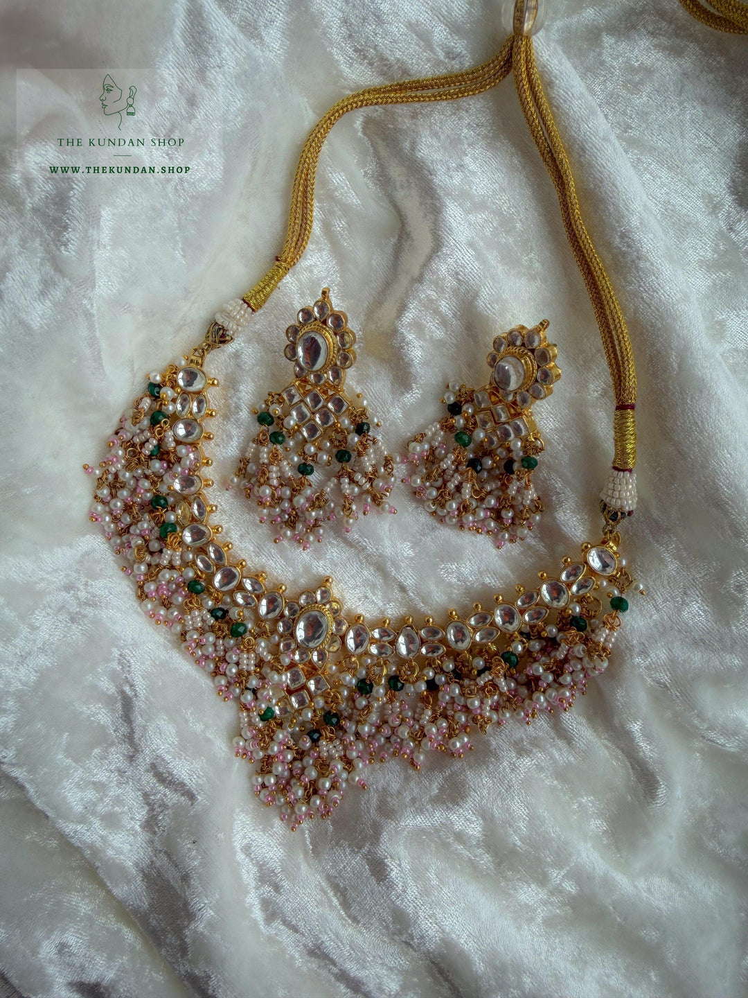 Floral Kundan in Pink &amp; Green Necklace Sets THE KUNDAN SHOP 