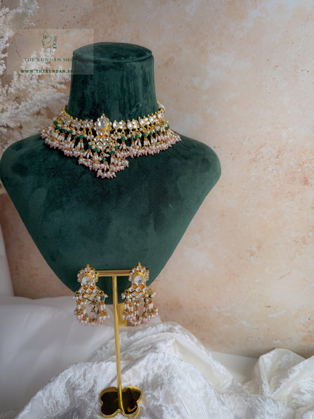 Floral Kundan in Pink &amp; Green Necklace Sets THE KUNDAN SHOP 