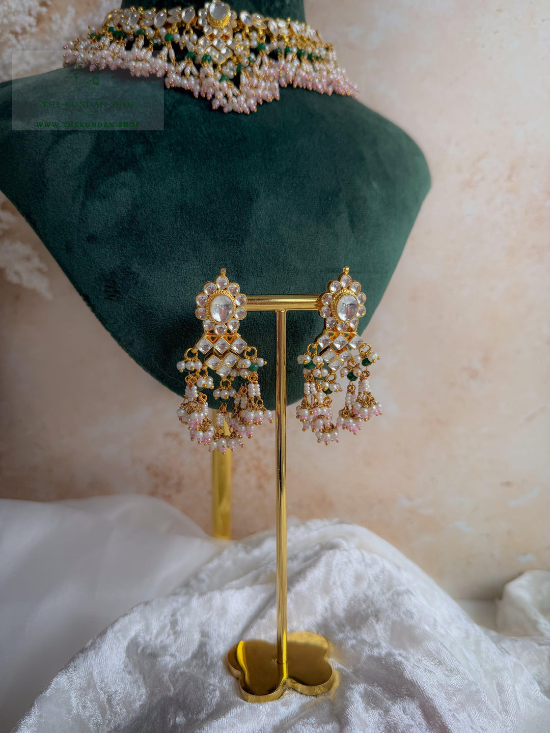 Floral Kundan in Pink &amp; Green Necklace Sets THE KUNDAN SHOP 