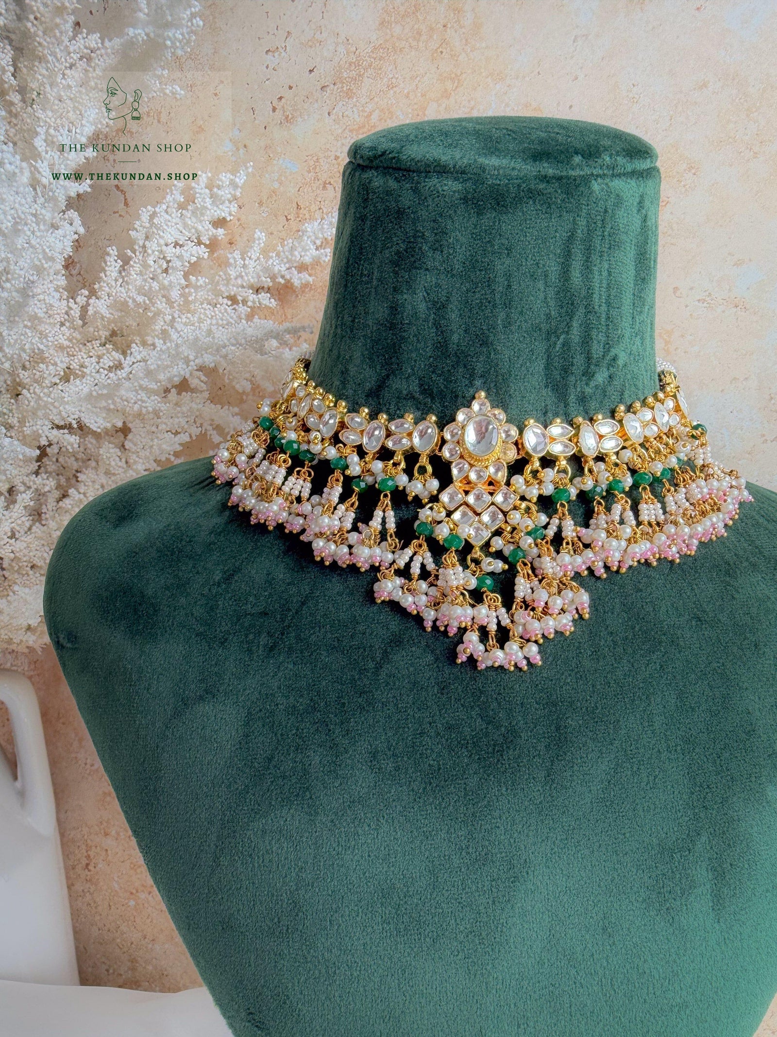 Floral Kundan in Pink & Green Necklace Sets THE KUNDAN SHOP 
