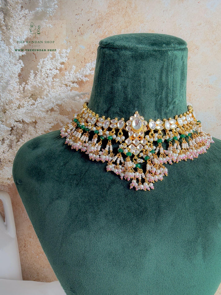 Floral Kundan in Pink &amp; Green Necklace Sets THE KUNDAN SHOP 