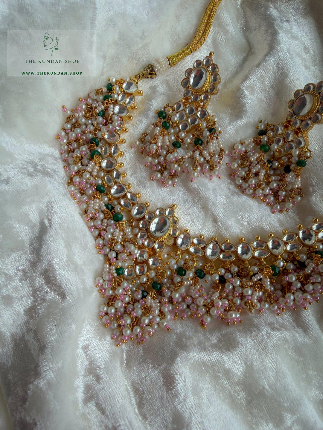 Floral Kundan in Pink &amp; Green Necklace Sets THE KUNDAN SHOP 
