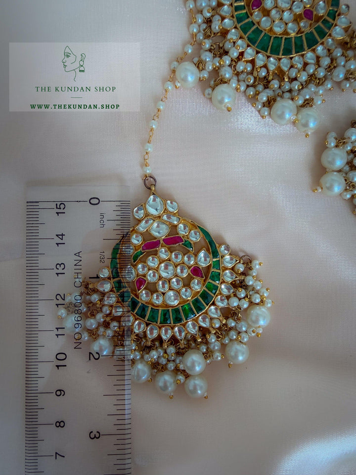 Persistence in Pink &amp; Green Earrings + Tikka THE KUNDAN SHOP 
