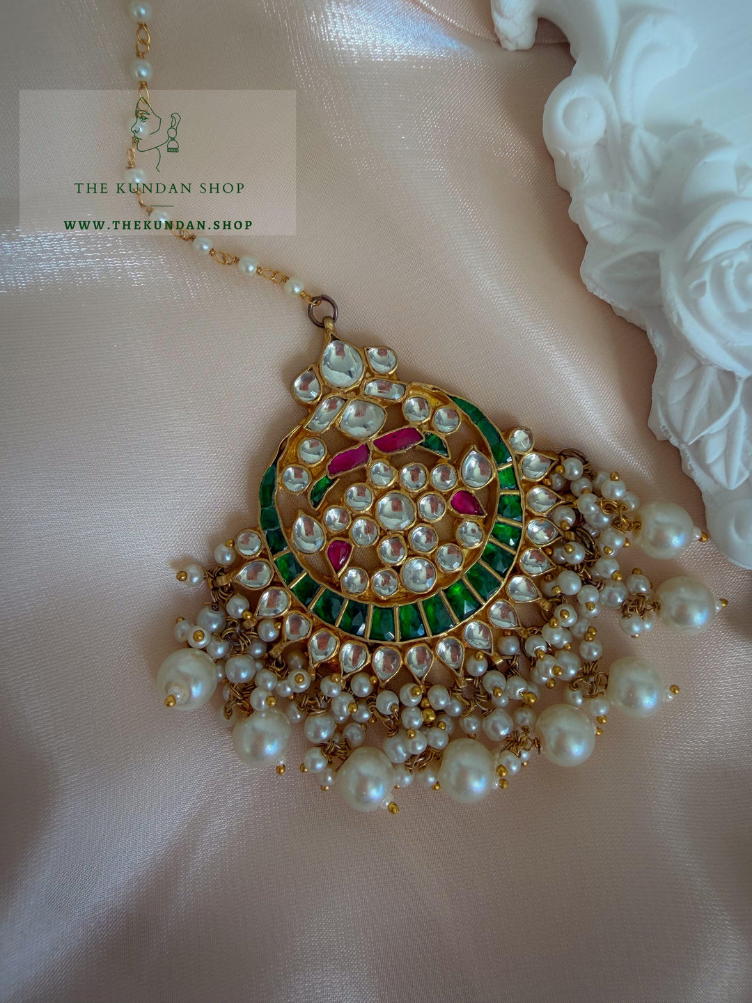 Persistence in Pink &amp; Green Earrings + Tikka THE KUNDAN SHOP 