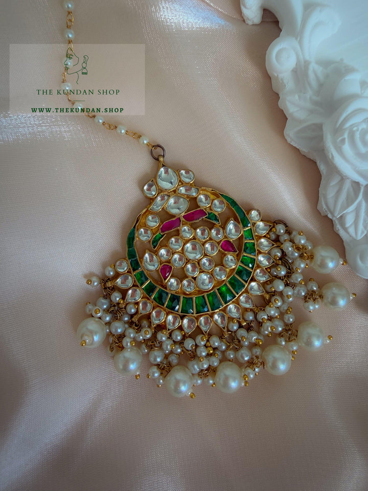 Persistence in Pink &amp; Green Earrings + Tikka THE KUNDAN SHOP 