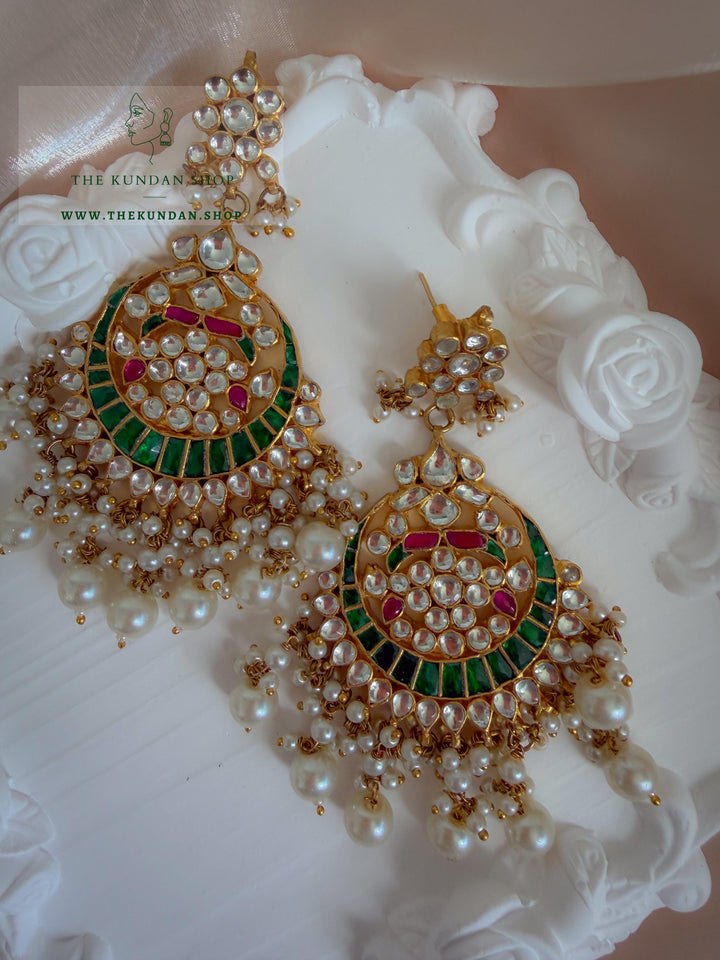 Persistence in Pink &amp; Green Earrings + Tikka THE KUNDAN SHOP 