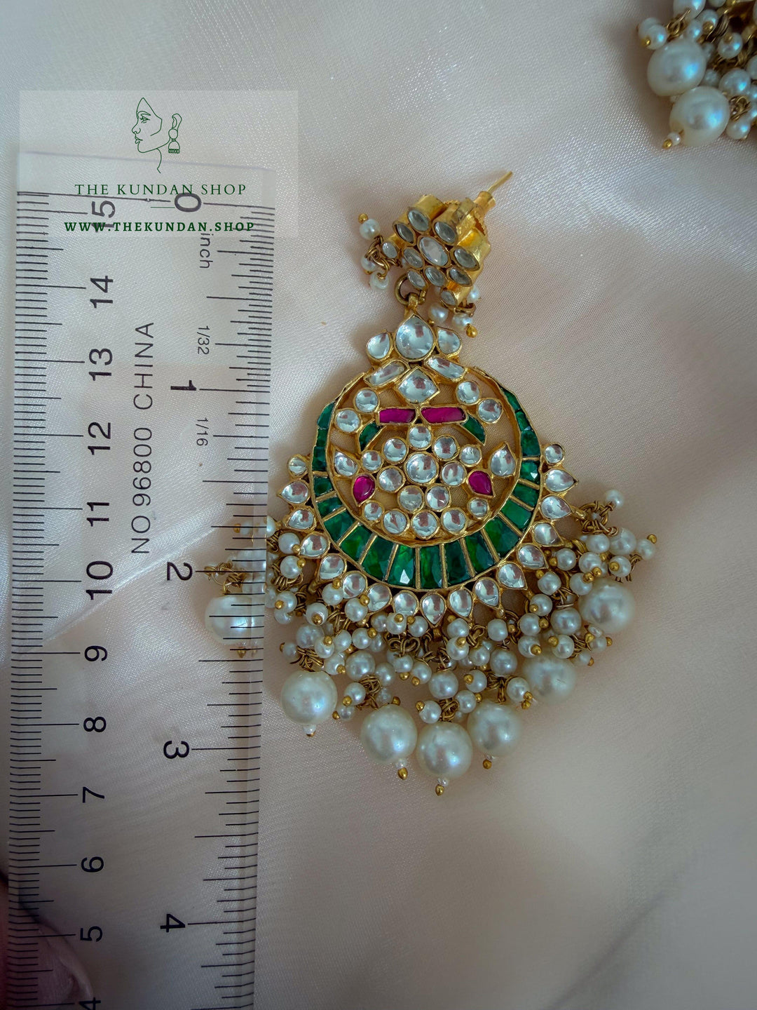 Persistence in Pink &amp; Green Earrings + Tikka THE KUNDAN SHOP 