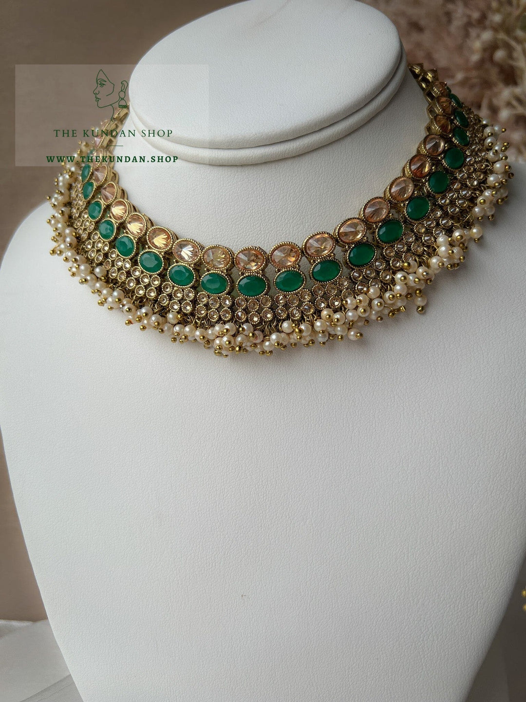 Caring Polki in Dark Green Necklace Sets THE KUNDAN SHOP 