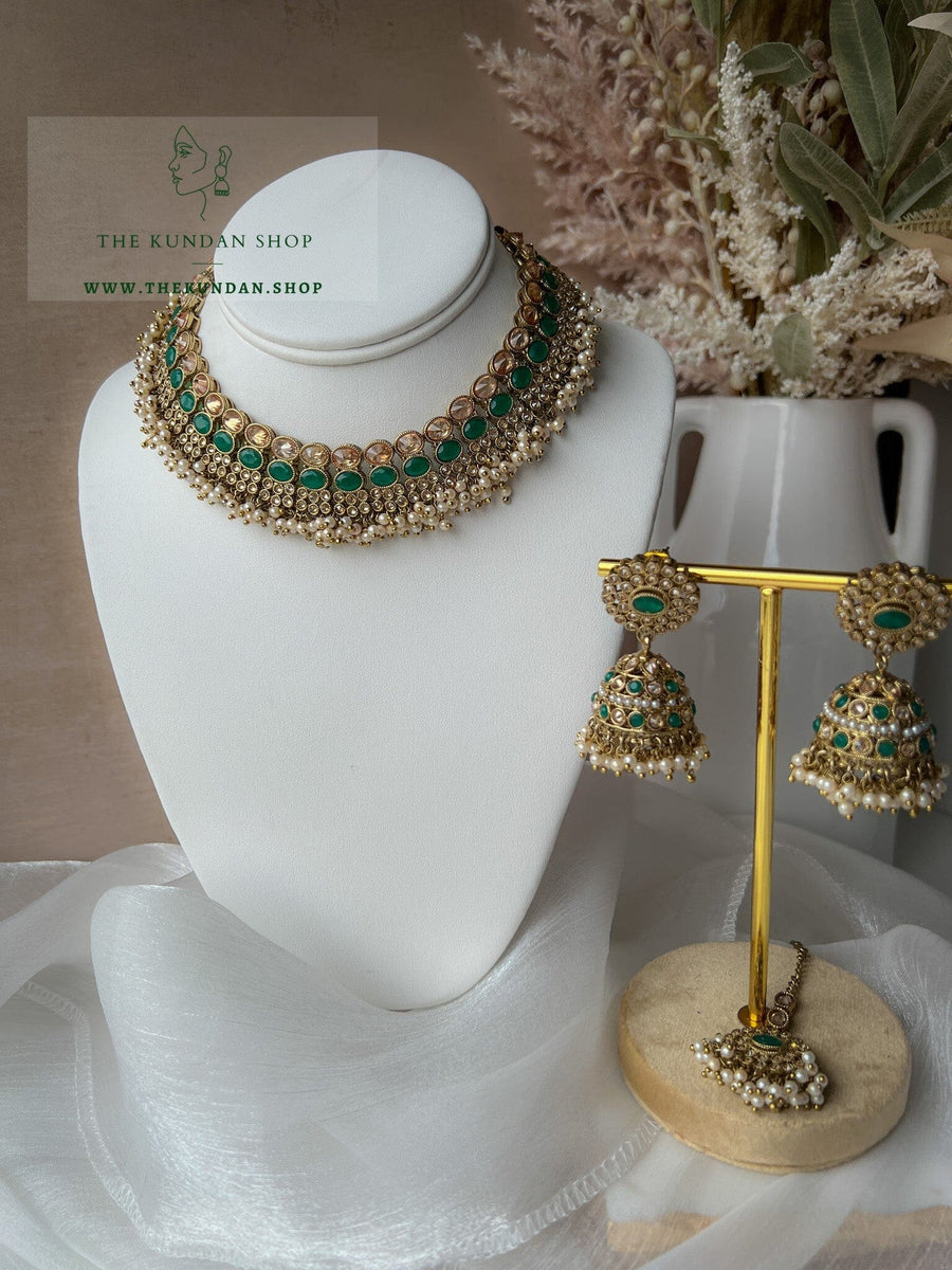 Caring Polki in Dark Green Necklace Sets THE KUNDAN SHOP 