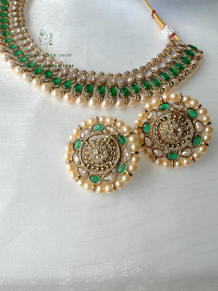 Flushed Polki in Green Necklace Sets THE KUNDAN SHOP 