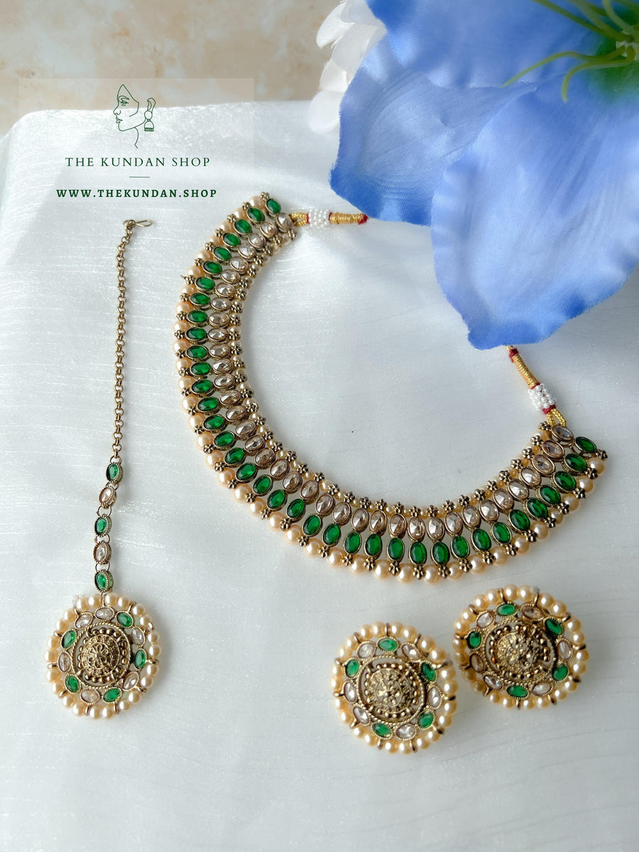 Flushed Polki in Green Necklace Sets THE KUNDAN SHOP 