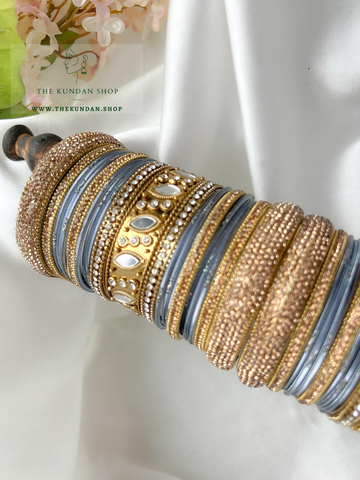 Marquee Sheesha Bangles in Grey Bangles THE KUNDAN SHOP 
