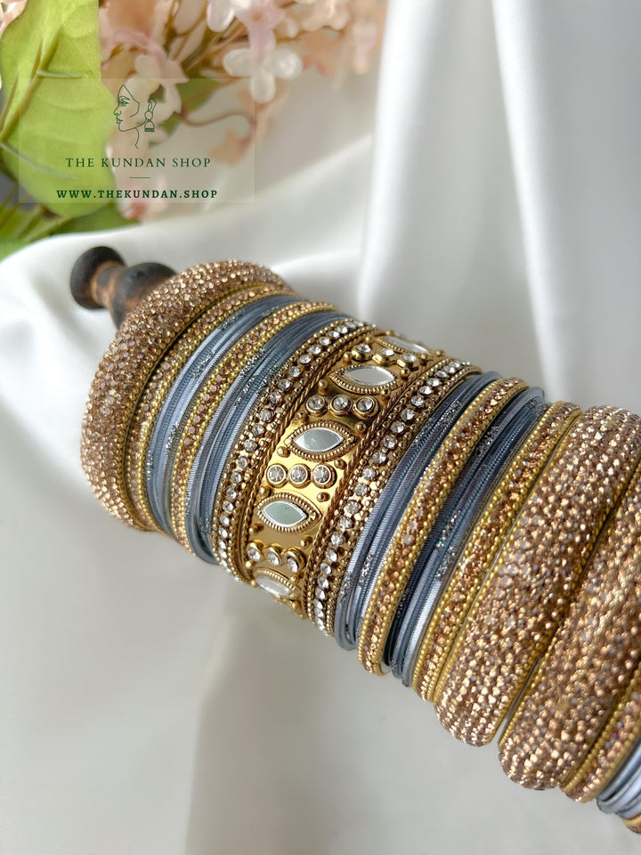 Marquee Sheesha Bangles in Grey Bangles THE KUNDAN SHOP 