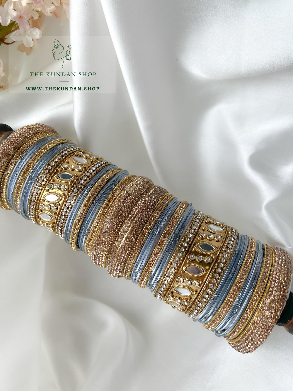 Marquee Sheesha Bangles in Grey Bangles THE KUNDAN SHOP 